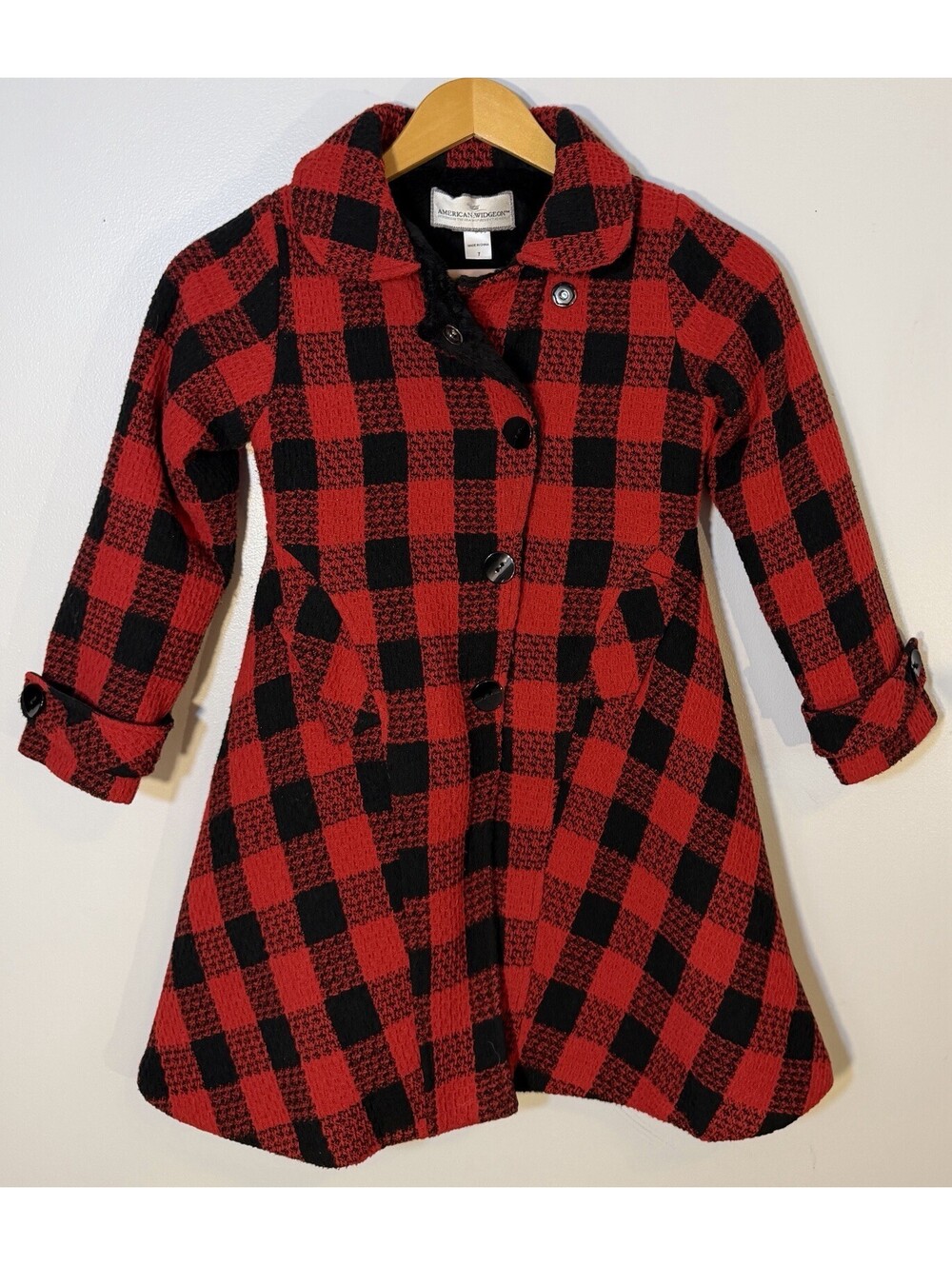 American Widgeon Girls Buffalo Plaid Swing Coat Red Black Faux Fur Lined Size 7
